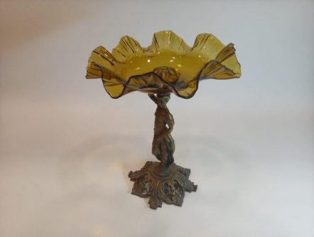 Fruteira de bronze com vidro